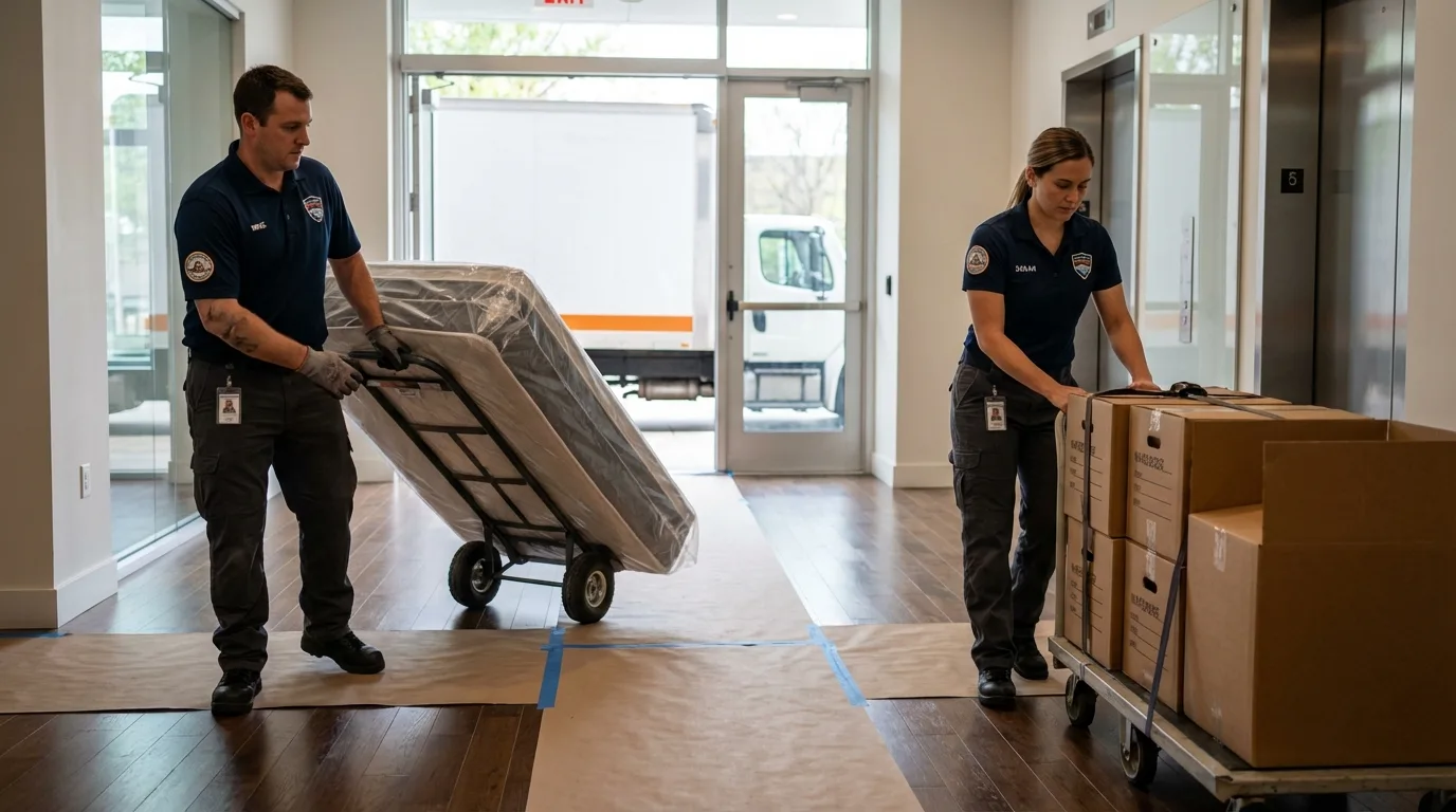 Professional apartment movers loading elevator in Swedesboro, NJ